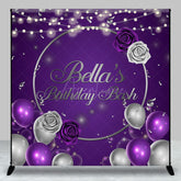 Aperturee - Aperturee Purple Balloons Rose Custom Name Birthday Backdrop